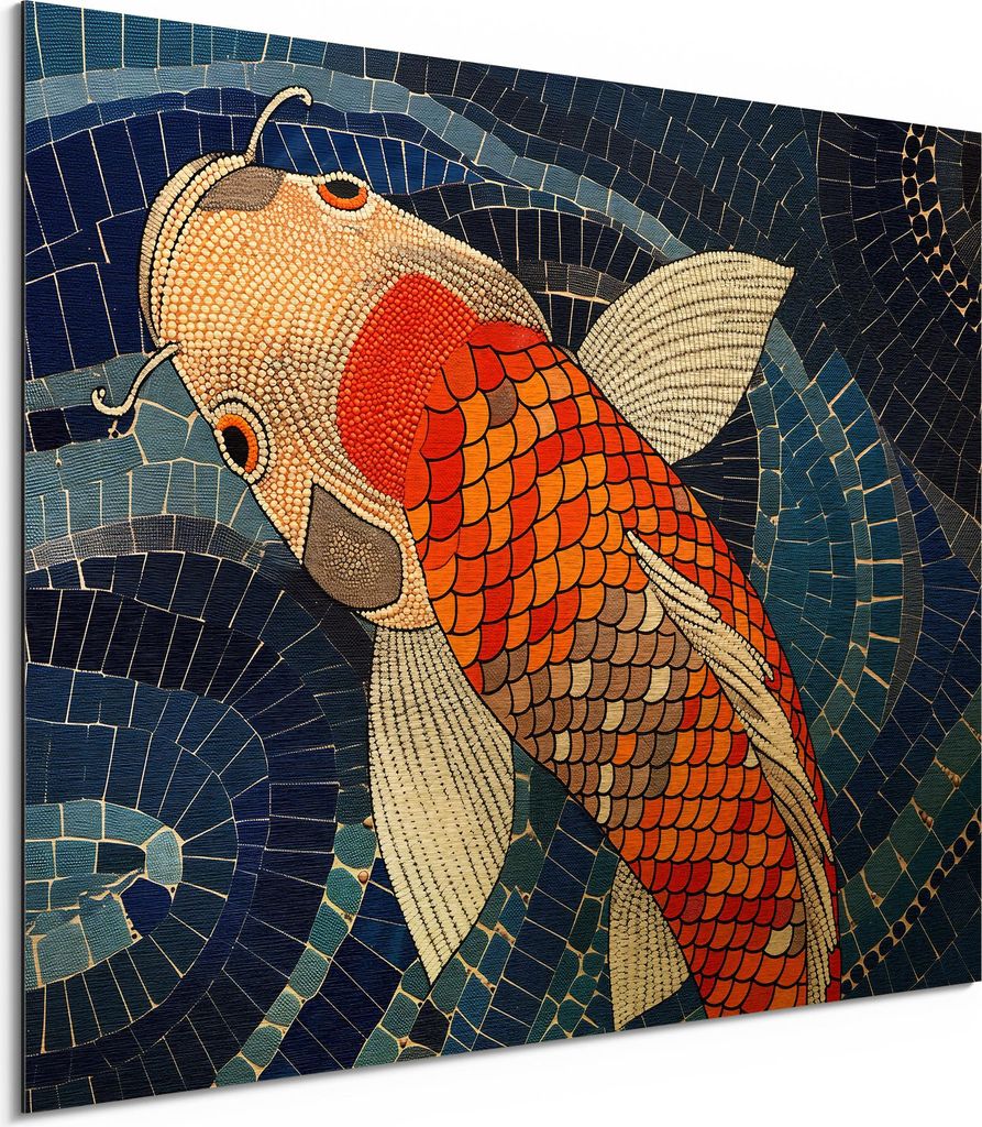 DEQORI Alu-Dibond Bild Gold 40x30 cm 'Mosaik der Wasserwelt' Wandbild Metall dünn Design