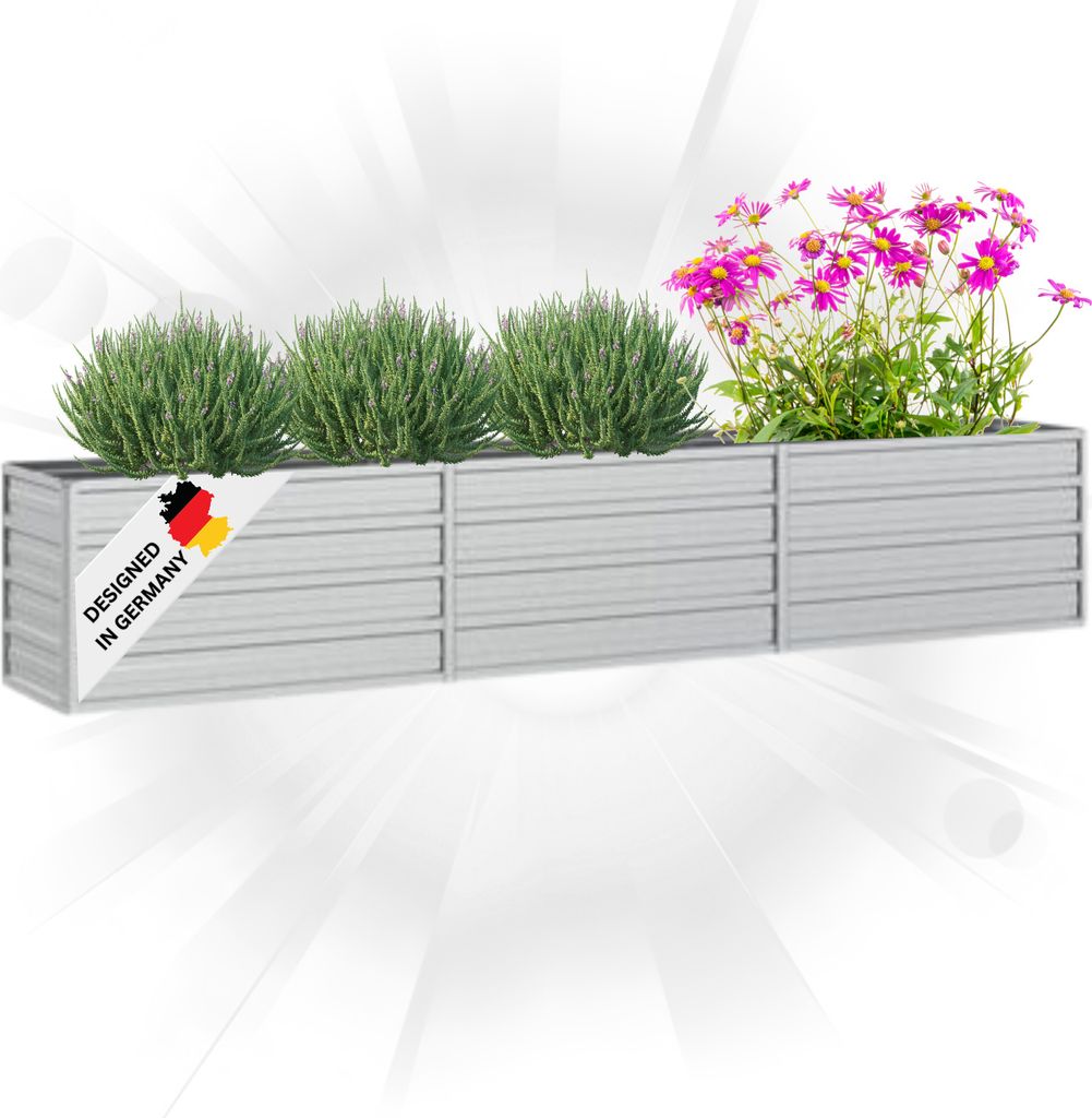 DELUKE Hochbeet für Garten OSKAR Silber | 240x40x45cm | Verzinkter Stahl | Wetterfest | Gartenbeet Kräuterbeet Blumenbeet Beet hoch Frühbeet f...