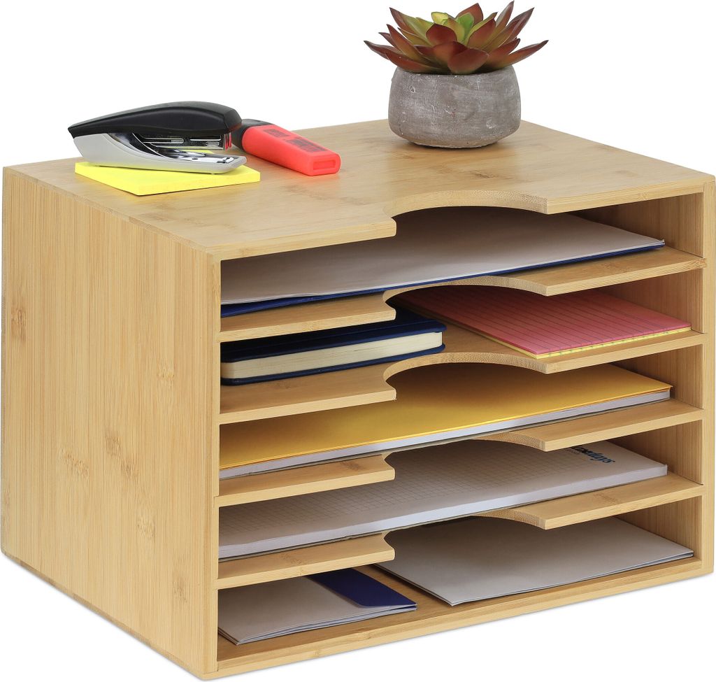 Relaxdays Briefablage Bambus, Büro Organizer für A4 Papier, Produktbild 