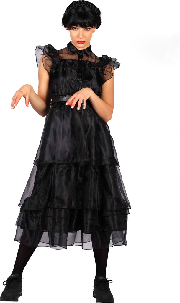 T4000-XL schwarz Damen Ballsaalkleid lang Wednesday 3 Teile (Kleid,Gürtel,Band) Gr.XL=46