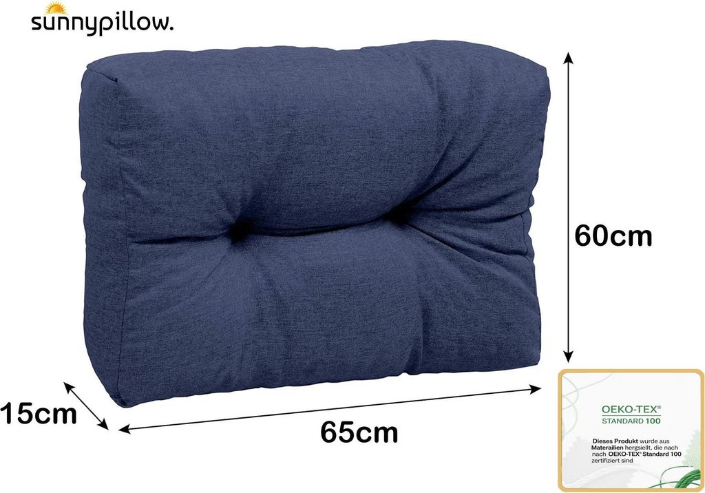 sunnypillow Palettenkissen für Gartenmöbel - Rückenkissen 65 x 60 cm - Rückenpolster für Bett und Sofa - Palettenpolster für Palettenmöbel -...