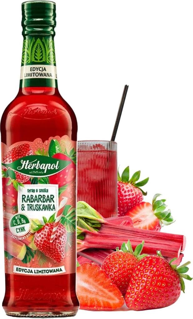 Herbapol Rhabarber Erdbeer Sirup 420ml - Getränkesirup für Produktbild 