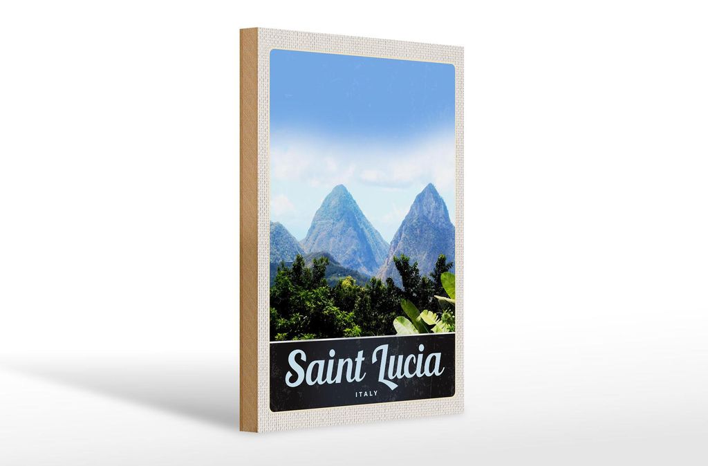 Holzschild Reise 20x30cm Saint Lucia Italien Gebirge Natur Produktbild 