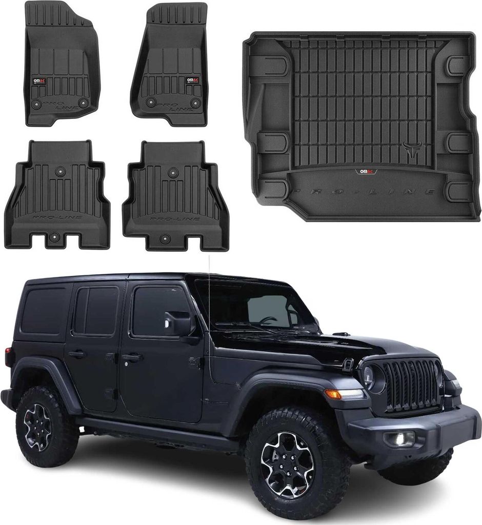 OMAC Fußmatten & Kofferraumwanne Set für Jeep Wrangler 2017-2025 Gummi TPE 5x