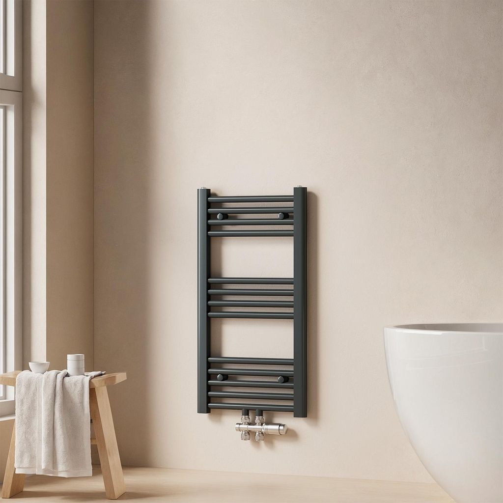 EMKE Badheizkörper Handtuchtrockner Heizkörper 40x75cm 244 Watt Leistung Anthrazit Bad-Heizkörper Mittelanschluss Heizung ohne Heizstab