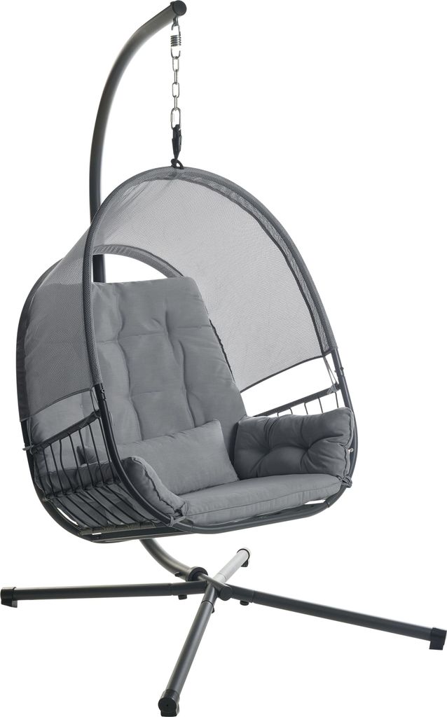 BELIANI Hängesessel Dunkelgrau Metall Mesh mit Gestell Kissen Modernes Design für Garten Terrasse Wohnzimmer