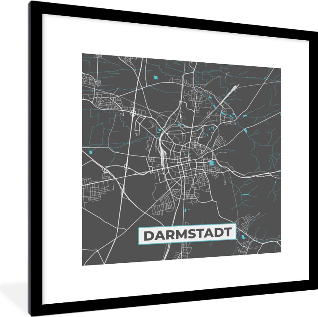 MuchoWow® Gerahmtes Poster Stadtplan - Karte - Darmstadt - Produktbild 