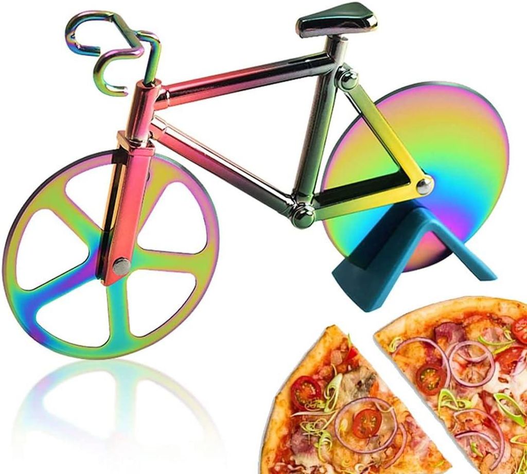 Fahrrad-Pizzaschneider mit Kunststoffhalterung und Antihaftbeschichtung - für Partys - Titan