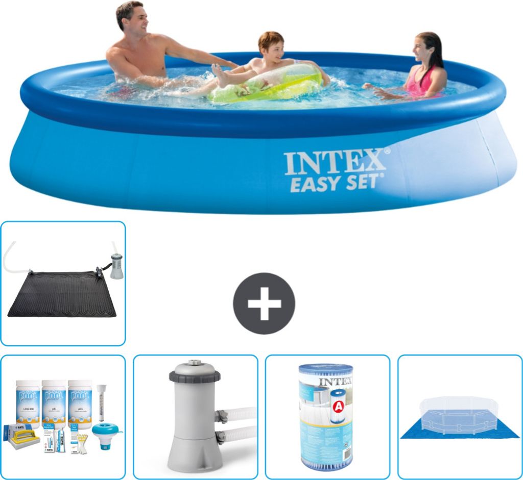 Intex runder aufblasbarer Easy-Set-Pool – 366 x 76 cm – Blau – im Lieferumfang enthalten Wartungspaket - Filterpumpe für Schwimmbad - Filter...