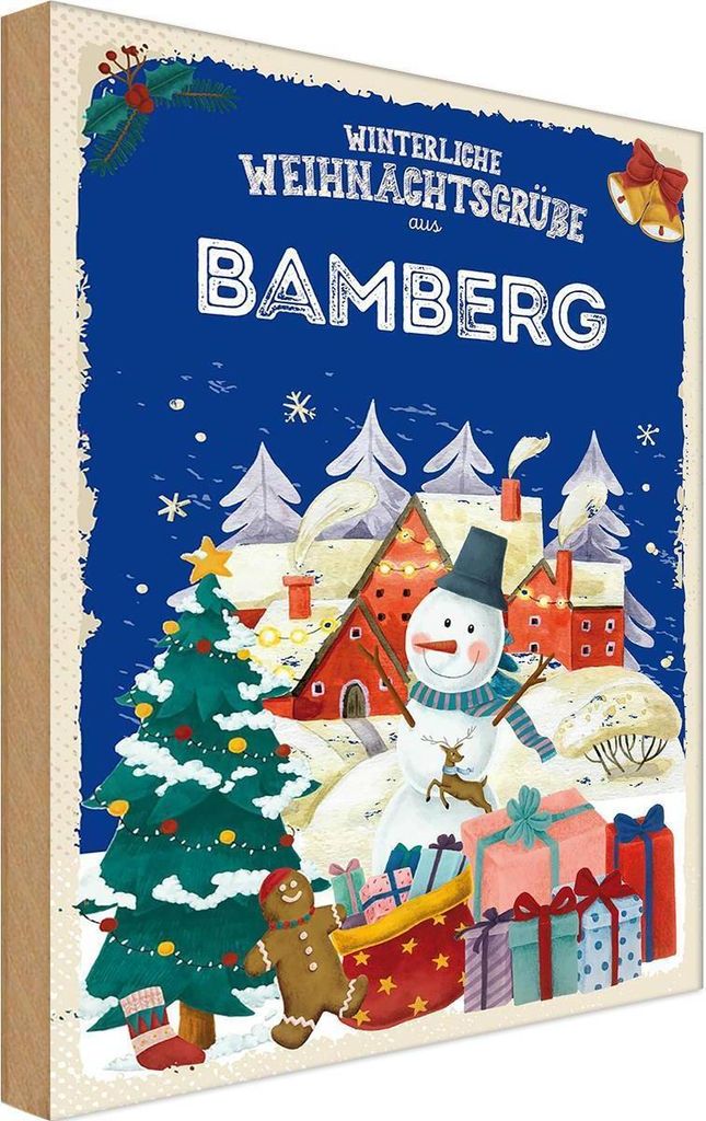 vianmo Holzschild 18x12 cm Weihnachtsgrüße aus BAMBERG Weihnachten