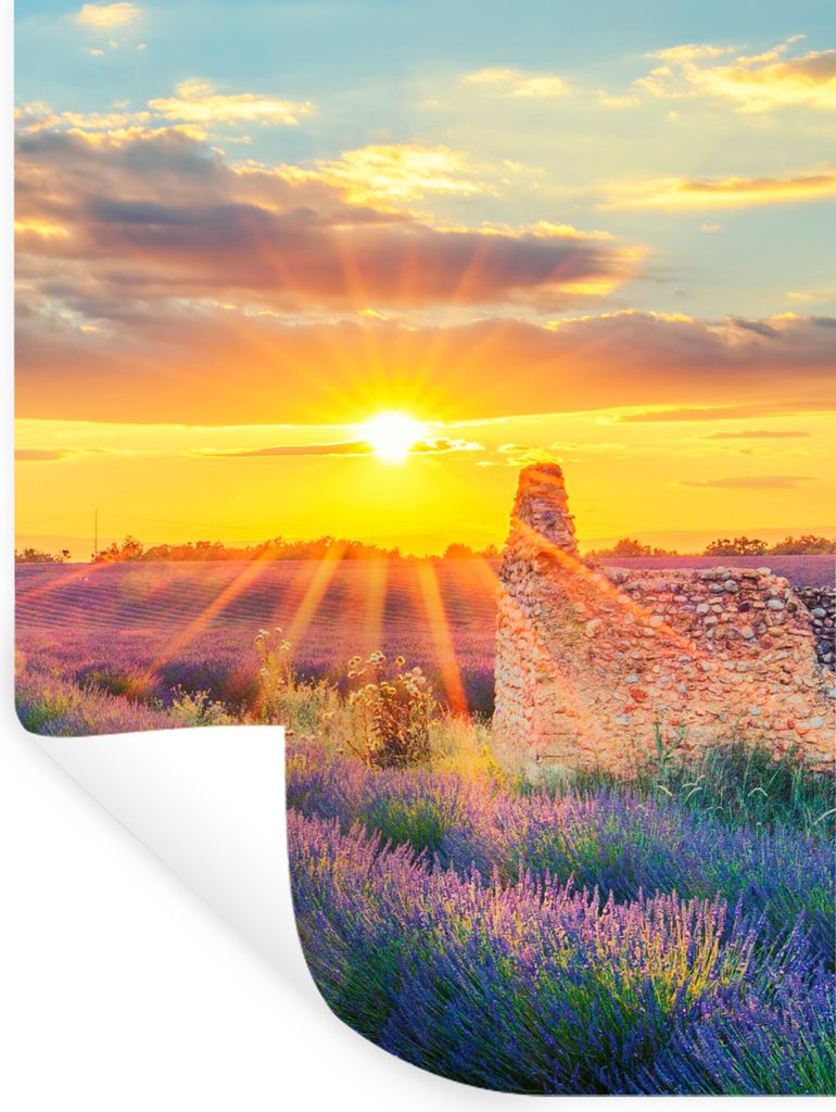 MuchoWow Wandtattoo Wandsticker Wandaufkleber Lavendel - Sonnenuntergang - Ruine - Lila 90x120 cm Selbstklebend und Repositionierbar - Faltenfrei