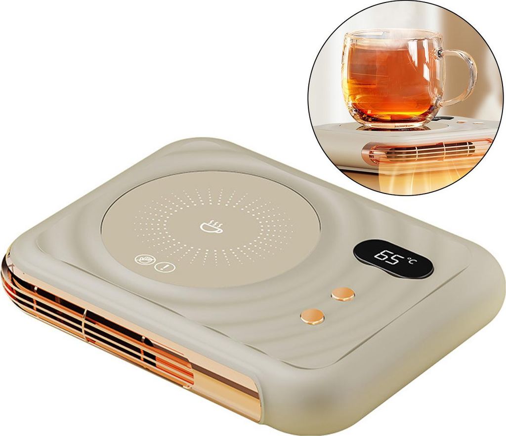 Elektrischer Kaffeetassenwärmer mit automatischer Abschaltfunktion – Beige, geeignet für Kaffee, Tee, Milch und Kakao