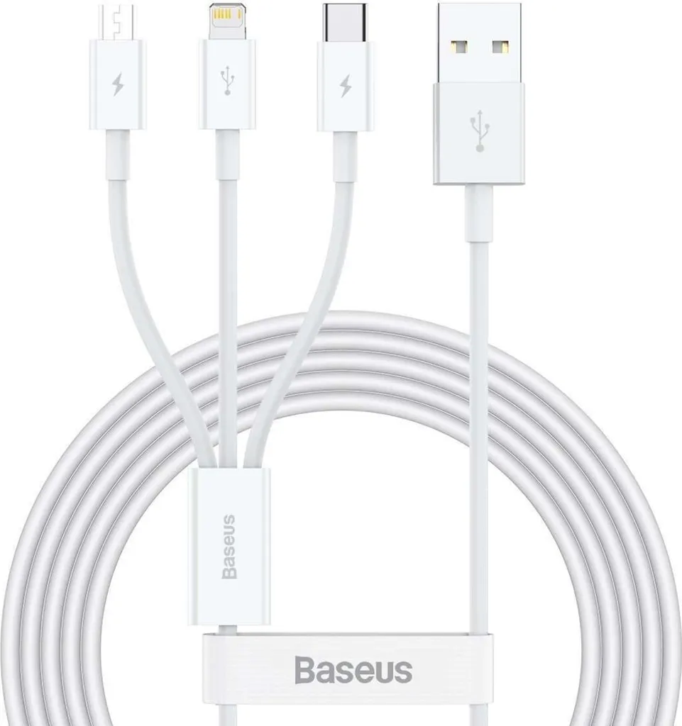 Baseus Cavo USB superiore USB 2.0 1,5 m USB A USB C/Micro USB A/Lightning Bianco