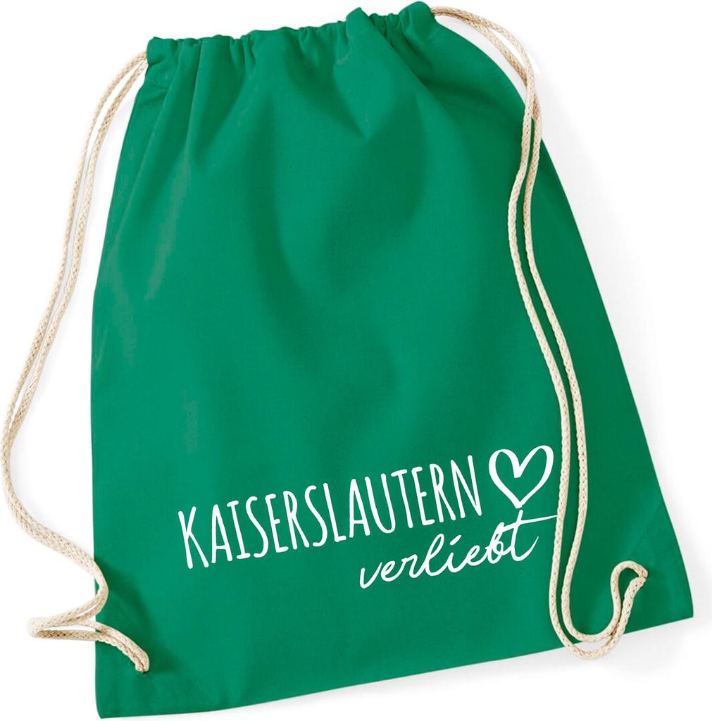 Huuraa Turnbeutel Kaiserslautern verliebt 12 Liter Kelly Green Baumwolle Rucksack Geschenkidee