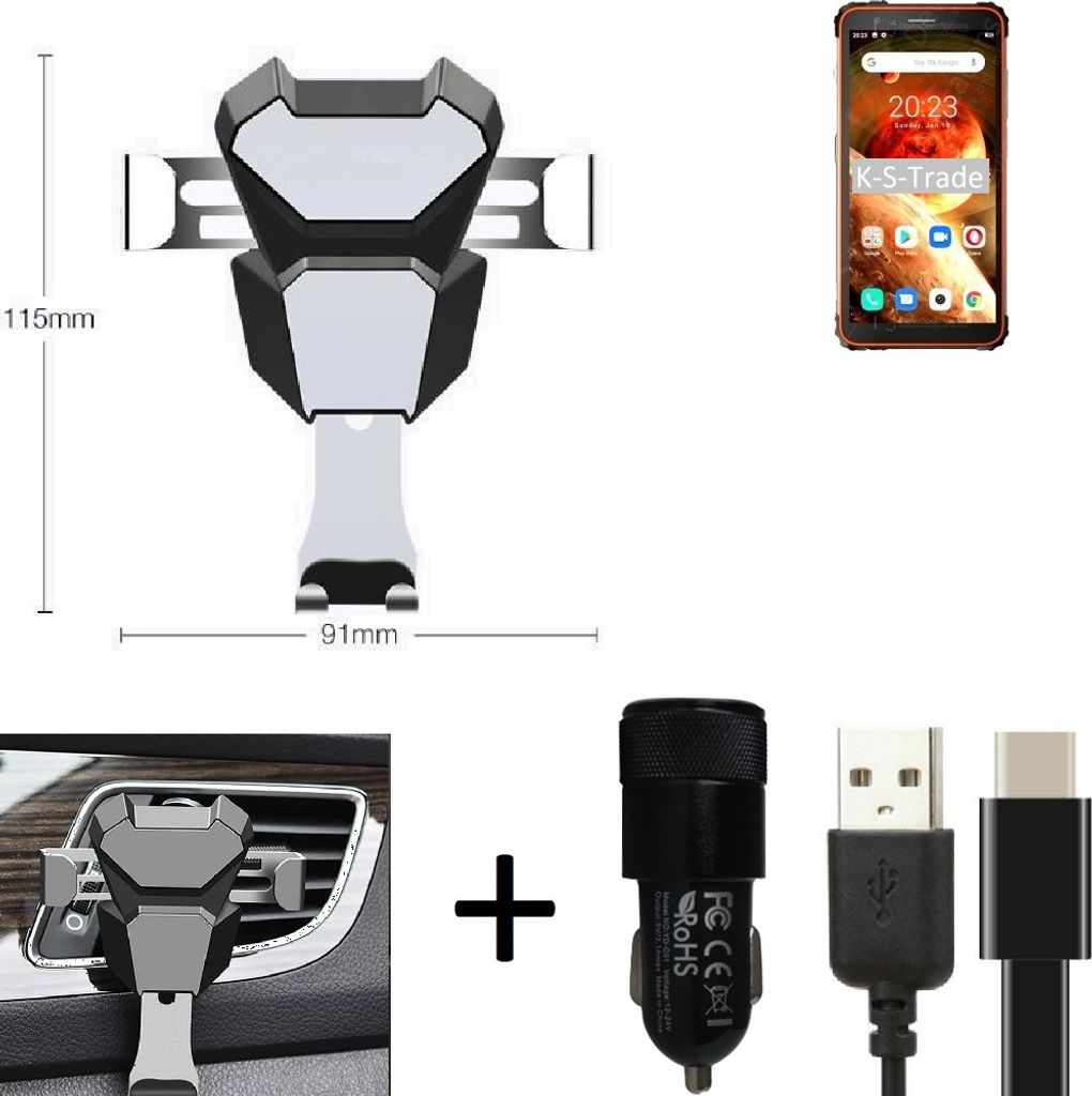 K-S-Trade Lüftungsschlitz Halterung kompatibel mit Blackview BV6600 Lüftungshalterung Lüftungsgitter schwarz-silber Auto-Halterung Smartphone