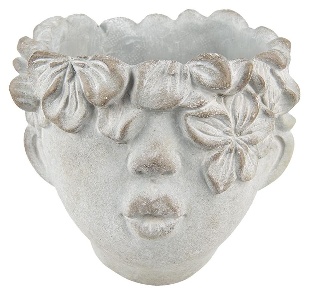 Clayre & Eef bloempot "Kopf", 20x18 cm, grijs, steen Productafbeelding 