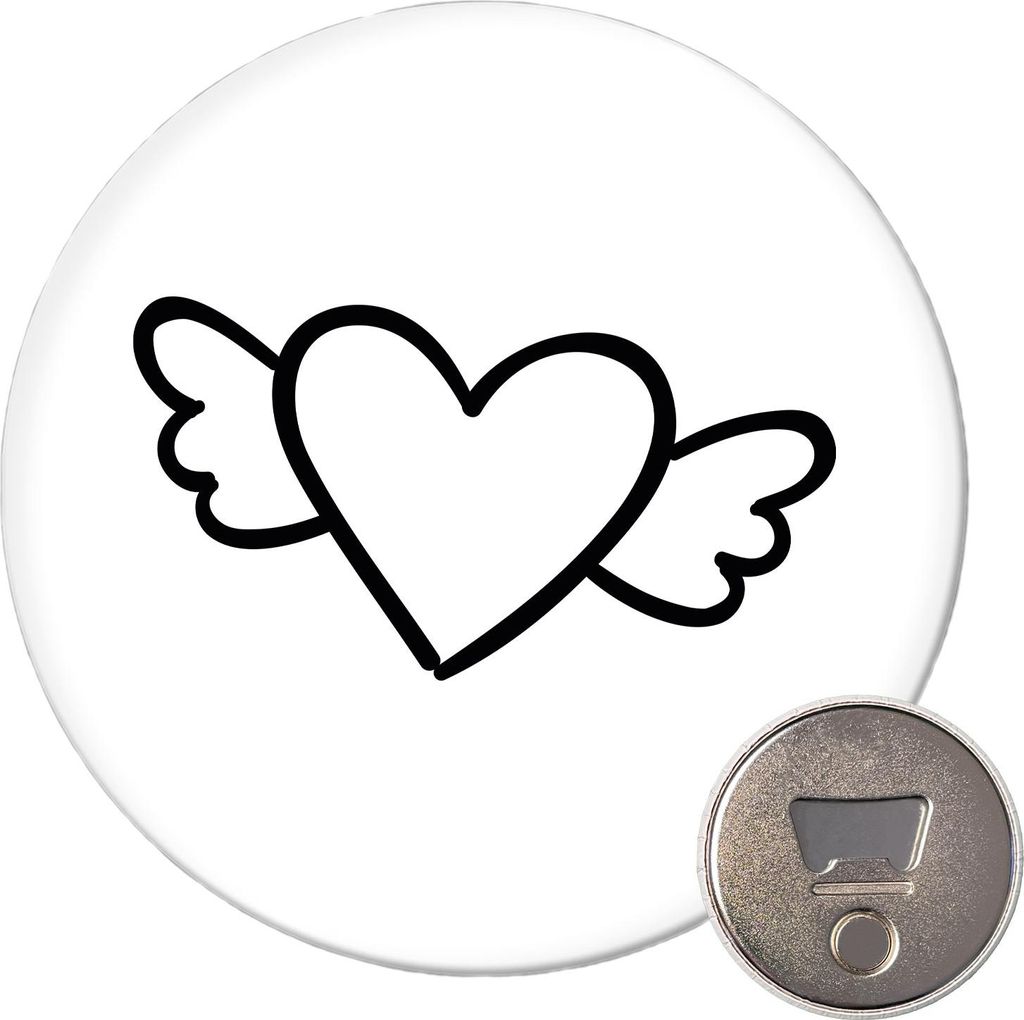 Huuraa Magnet Herz mit Flügeln 59mm Kühlschrankmagnet rund Flaschenöffner Geschenkidee