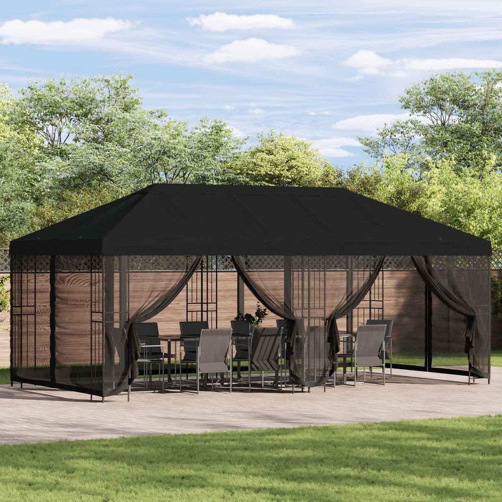Möbel Pavillon mit Seitenwänden 6 x 3 m Schwarz Polyester und StahlPavillons & Partyzelte - Pavillons & Partyzelte c184