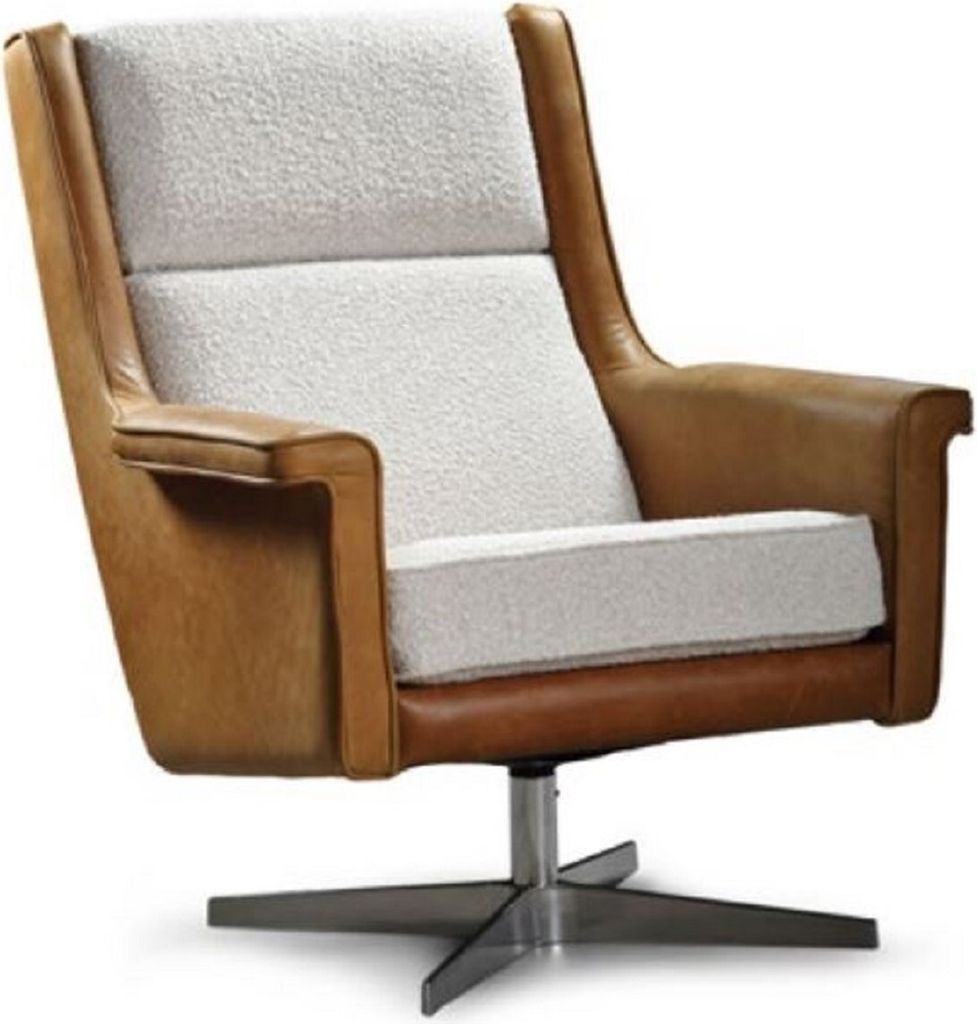 Casa Padrino Luxus Drehsessel Braun / Weiß / Silber 83 x 75 x H. 98 cm - Moderner Wohnzimmer Sessel - Luxus Wohnzimmer Möbel