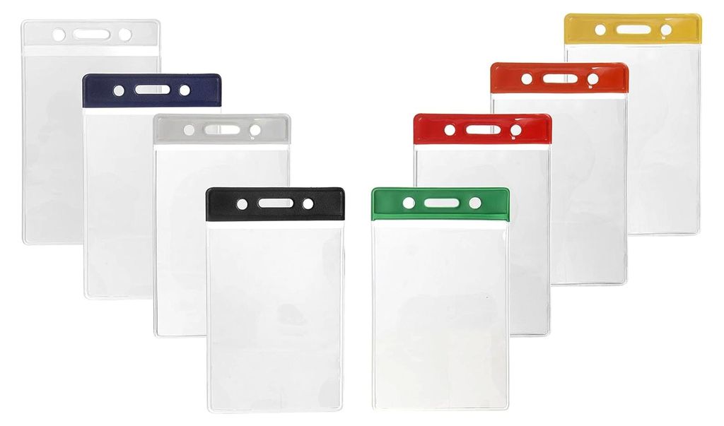 Karteo Ausweishülle aus Vinyl, transparent mit weißem Farbbalken, vertikal für Karten (86 x 54 mm)