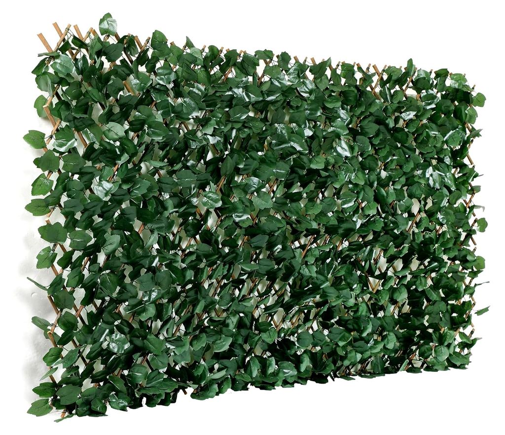 Erweiterbarer Gitterzaun aus Weide mit künstlichem Blattwerk aus Ahornblättern – 100x200 cm flexibel ausziehbar – Sichtschutz und Dekoration ...