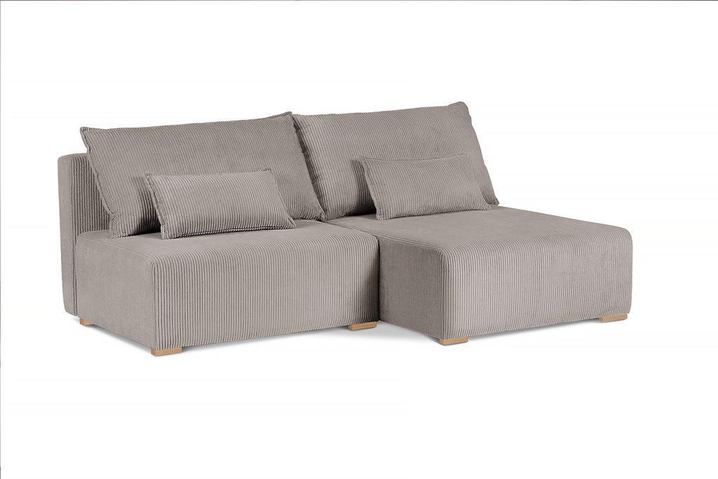 210 cm Ecksofa mit Holzbeine FLUFFY mit Relaxfunktion, mit Bettkasten, L-Form Polsterecke (Stoff: poso 02 - cappucino, Ottomane: rechts)
