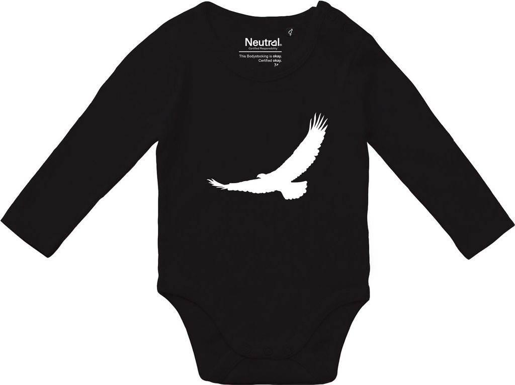 Huuraa Baby Body Eagle Silhouette Adler 80 Black Baumwolle Fairtrade Langarmbody Geschenkidee