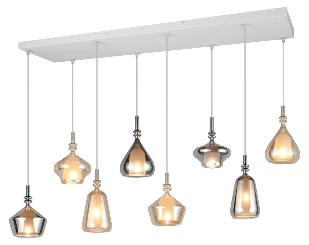 Závěsná lampa, kov, bílá, matná, E14, 8 světel, D 115 cm Obrázek produktu 