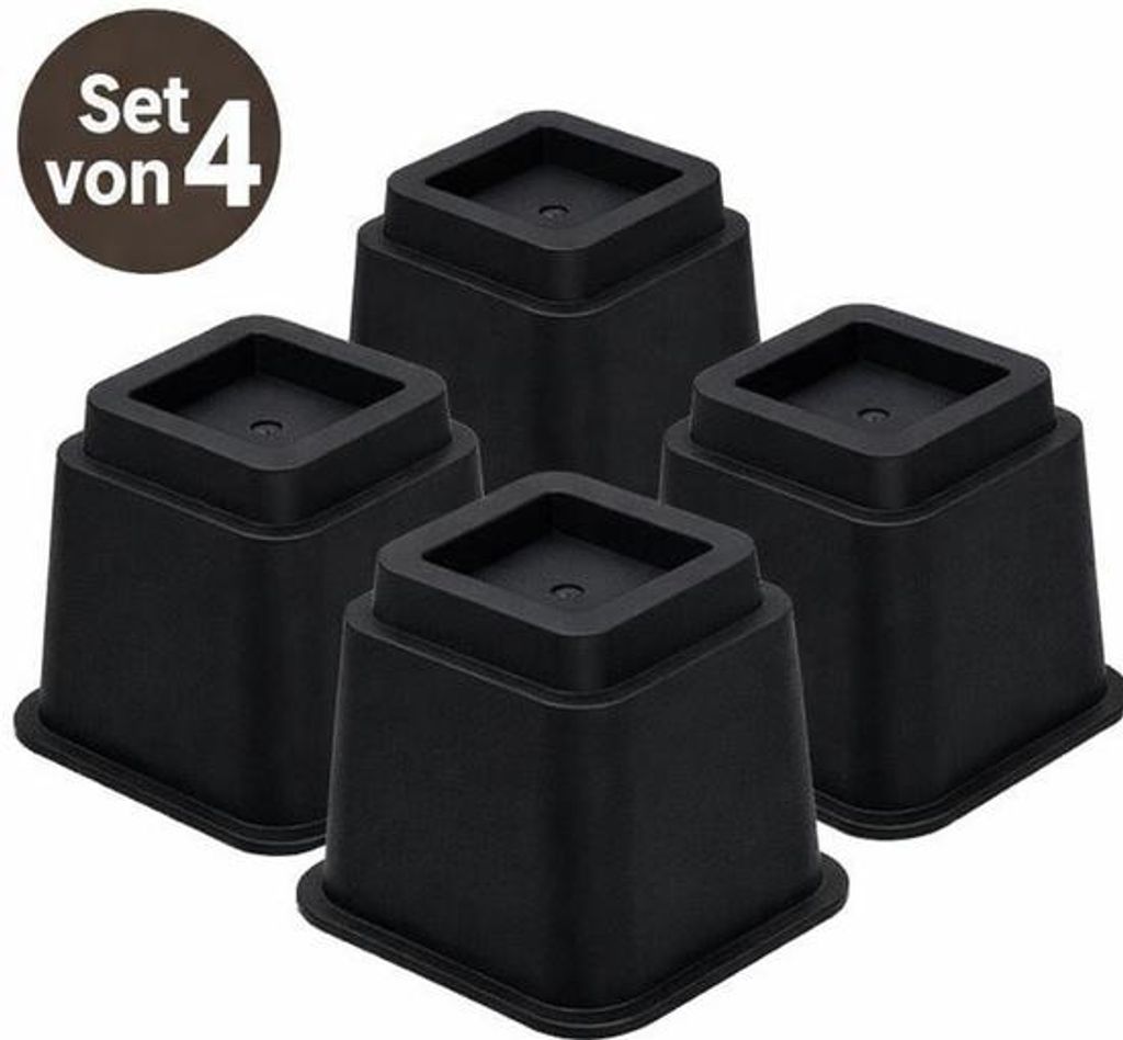 JustValue Möbelerhöher 4er-Set Schwarz – 13 cm – Max. 600 kg – Modernes Design