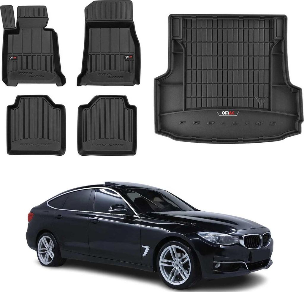 OMAC Fußmatten & Kofferraumwanne Set für BMW 3er F34 2013-2020 Gummi Schwarz 5x