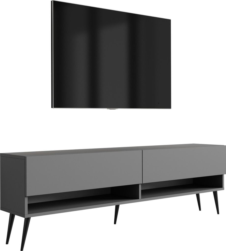 TV-Lowboard 170 cm Anthrazit, schwarze schräge Beine, 170 × 32 × 52 cm