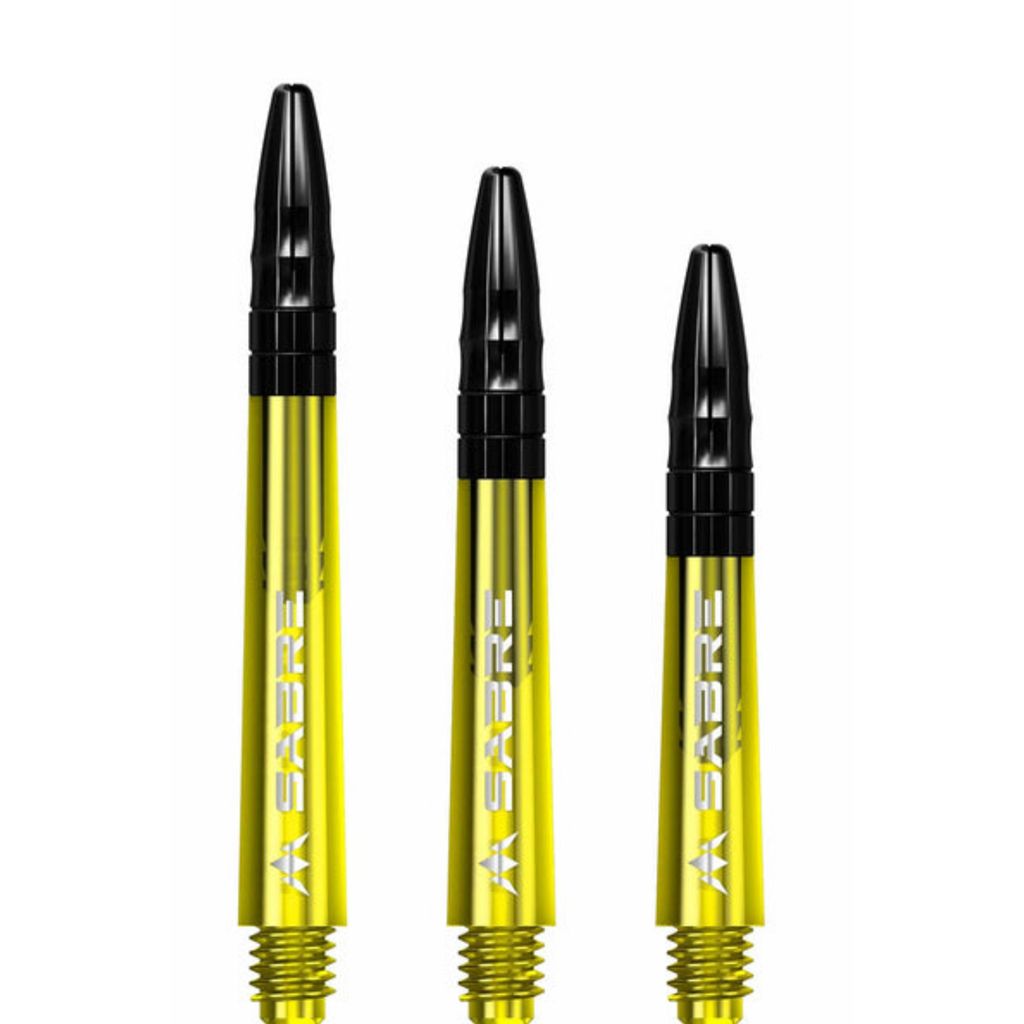Mission Sabre Dartschäfte | Polycarbonat & Aluminium | Short Gelb | 2BA Gewinde | 1 Set = 3 Stück