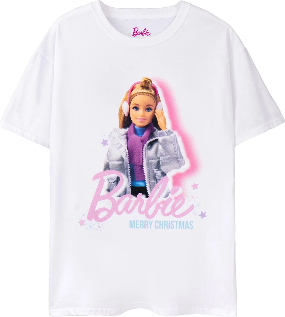 Barbie - T-Shirt für Damen - weihnachtliches Design NS7793 (S) (Weiß)