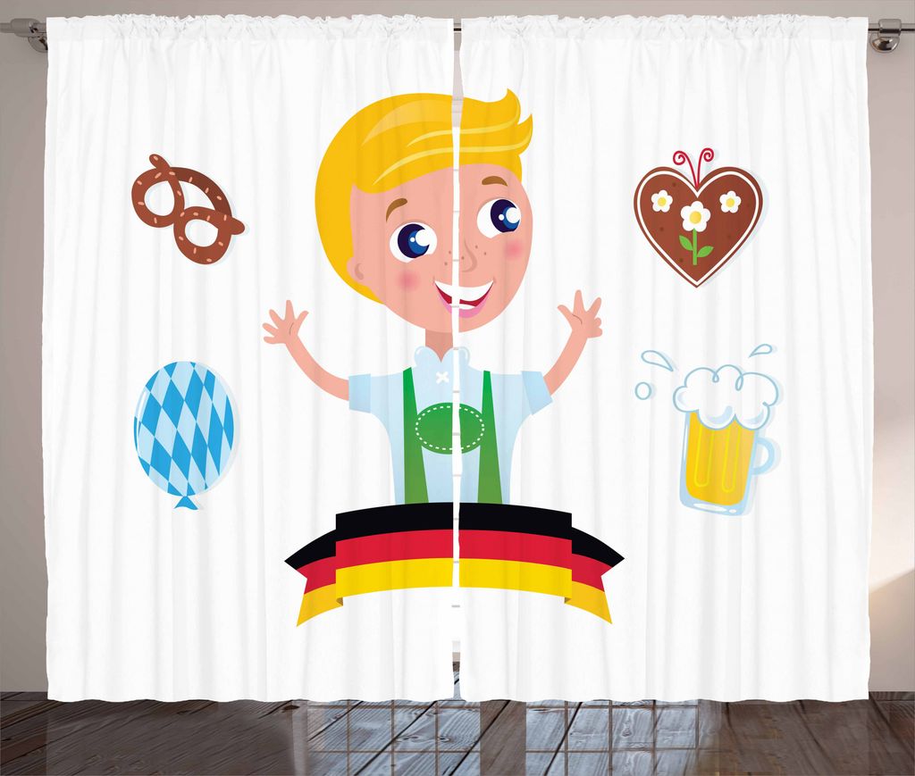 ABAKUHAUS Deutsche Rustikaler Gardine, Bavarian Boy , Schlafzimmer Kräuselband Vorhang mit Schlaufen und Haken, 280 x 175 cm, Mehrfarbig