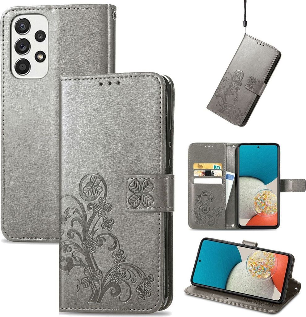 König Design Hülle kompatibel mit Samsung Galaxy A73 5G Kunstleder Handyhülle - Handy Case Grau