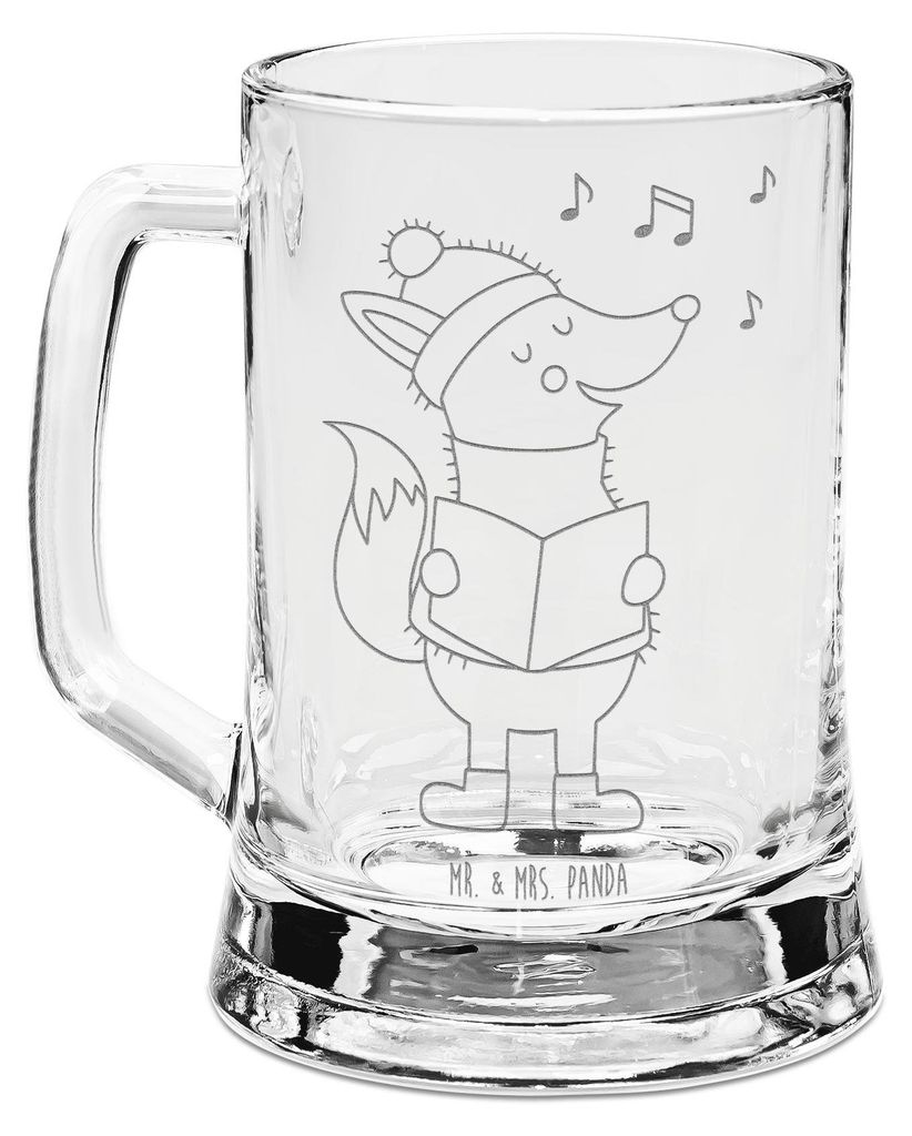 Mr. & Mrs. Panda Krug Fuchs Sänger - Transparent - Geschenk, Bierkrug Glas, Heiligabend, Winter, Humpen, Mit Gravur, Weihnachten, Seidel, Weihnach...