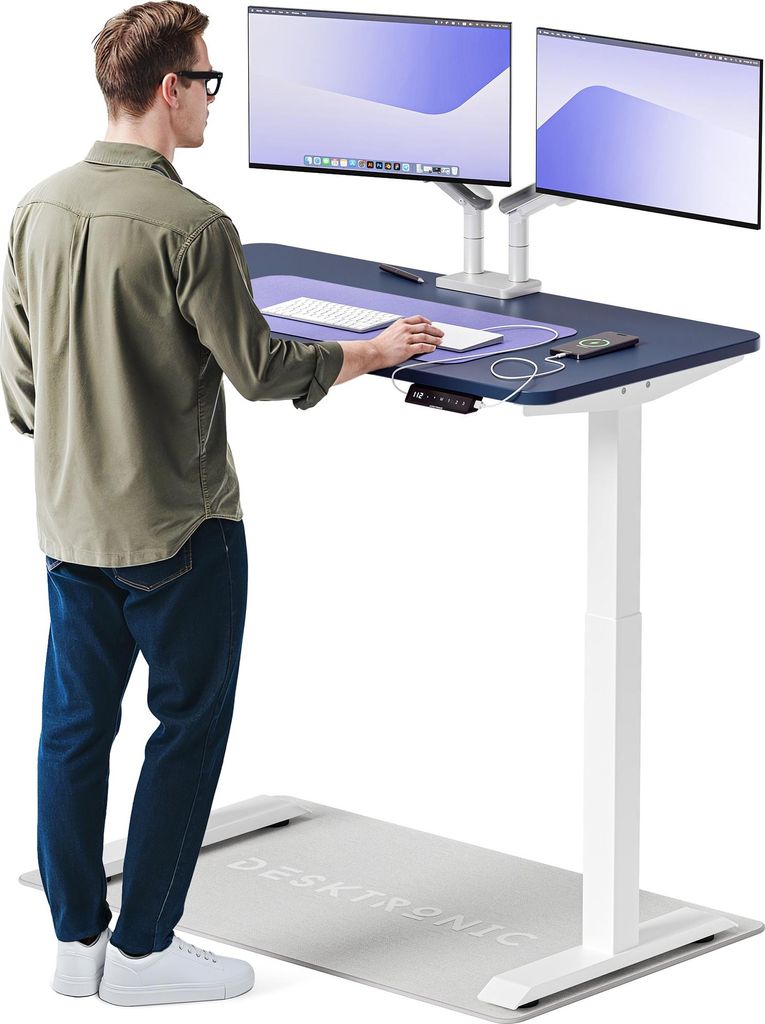Desktronic HomeOne Elektrisch höhenverstellbarer Schreibtisch 120x60cm Weiß/Blau mit Memory-Funktion, Anti-Kollisions Technologie, USB-A und USB-...