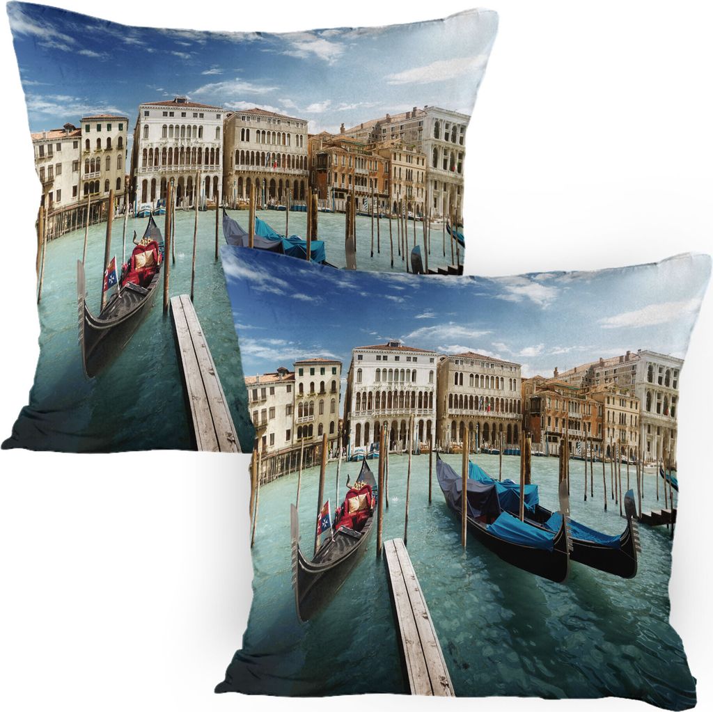 ABAKUHAUS Italienisch Kissenbezug Packung mit 2, Gondeln der venezianischen adriatisches historisches Venezia, Dekorativer Gedruckter Kissenbezug, ...