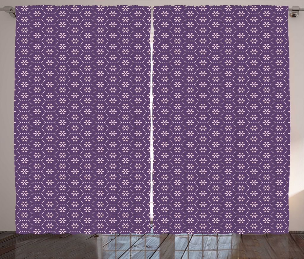 ABAKUHAUS Blumen Rustikaler Vorhang, Symmetrische Flourish Hexagons, Wohnzimmer Universalband Gardinen mit Schlaufen und Haken, 280 x 225 cm, Lila ...