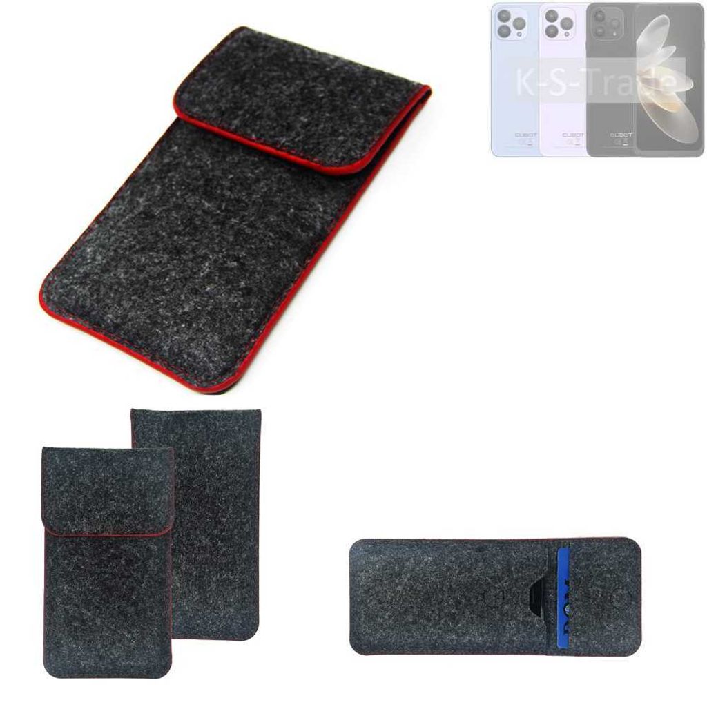 K-S-Trade Handy Schutz Hülle kompatibel mit Cubot P80 Schutzhülle Handyhülle Filztasche Pouch Tasche Case Sleeve Filzhülle dunkelgrau roter Rand