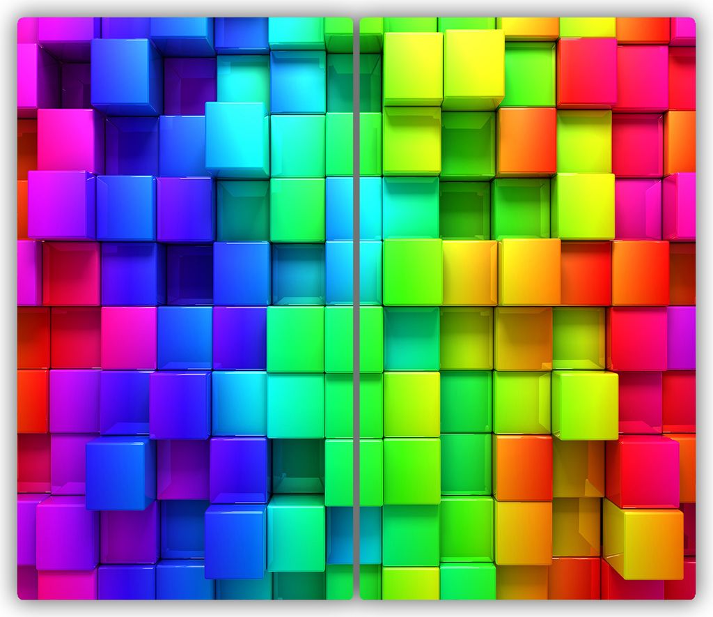 Tulup Glas-Herdabdeckplatte - 2x30x52cm - Glaskeramikkochfeld-Abdeckung Spritzschutz Zweiteilig Bunte Boxen