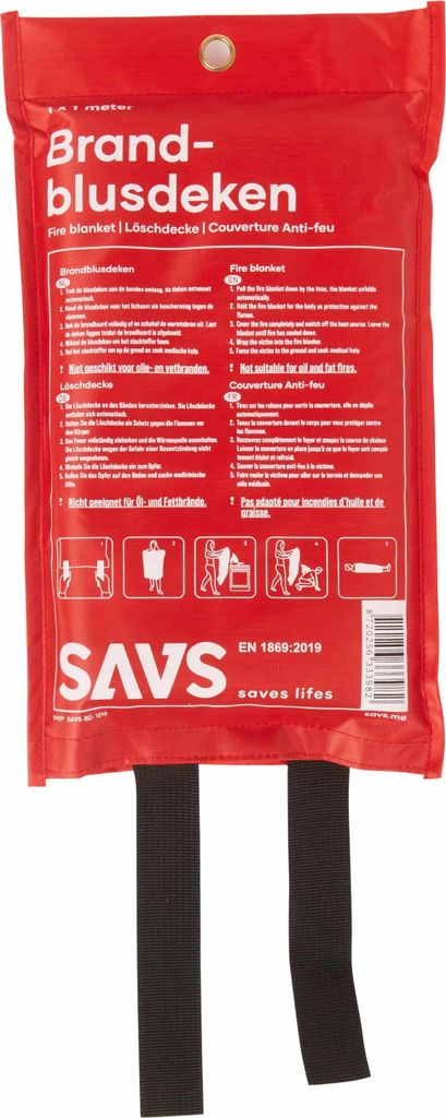 SAVS Löschdecke Küche Wohnung Büro Auto Wohnwagen - 120x180 cm - Glasfaser Brandschutzdecke - Brandschutz Decke Feuerdecke Feuerlöschdecke Bran...