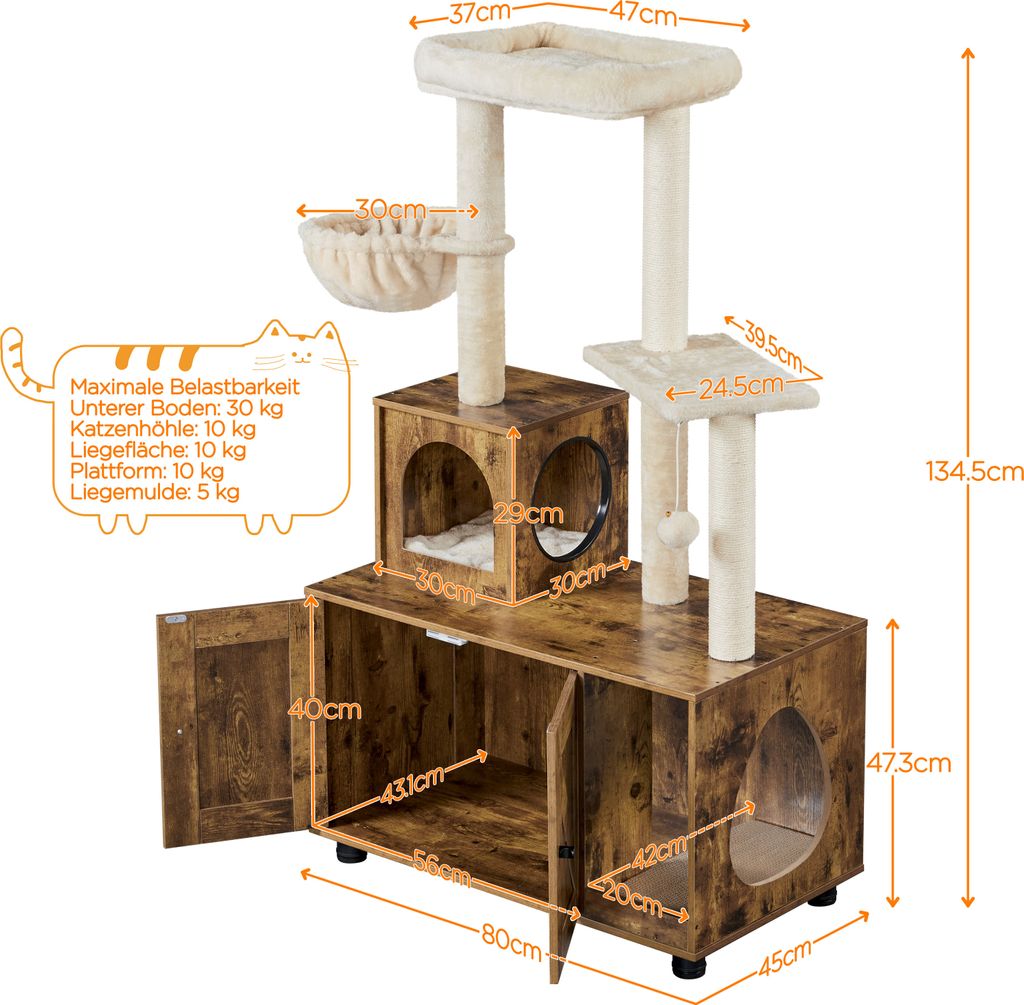 Yaheetech Kratzbaum mit Katzenschrank für Katzenklo 135 cm Produktbild 3