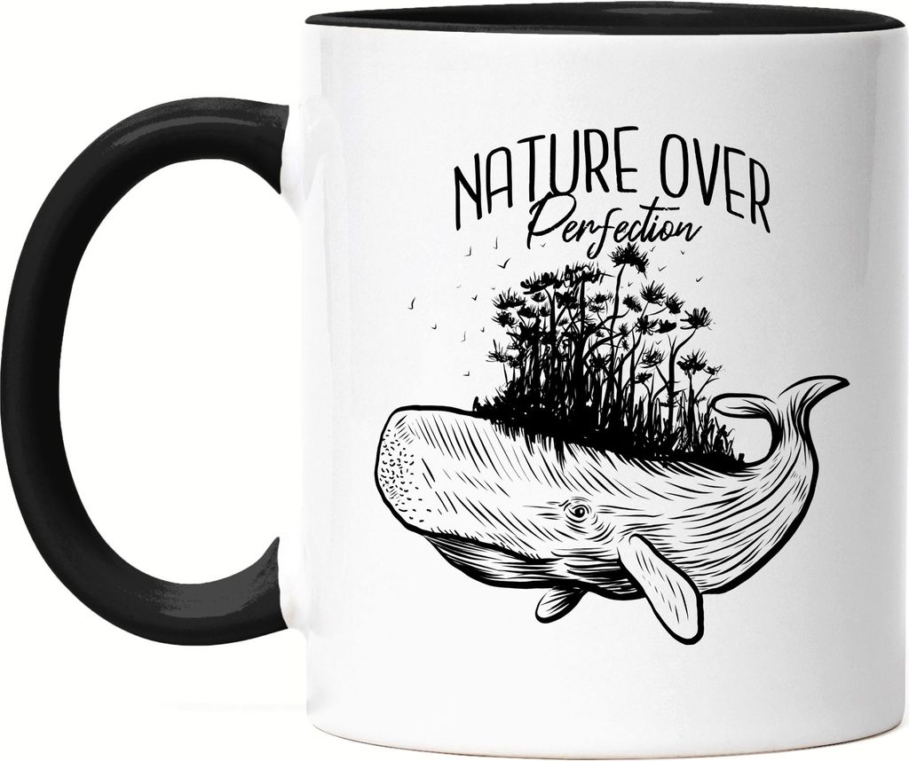 Nature Over Protection Tasse Schwarz Blauwal Wal Pottwal Meer Sea Ocean