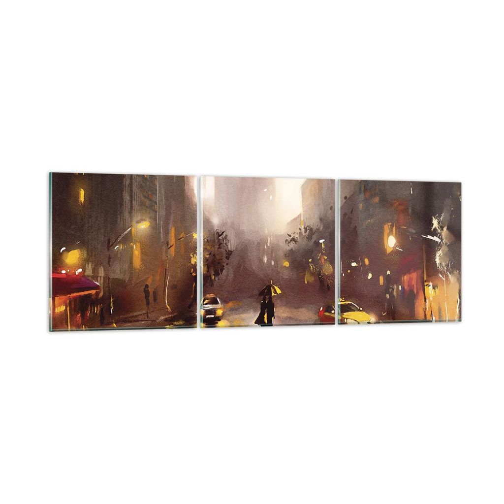 Bilder auf glas - 3 Teile - Manhattan Paar Straße - 150x50cm - Glasbilder - Wandbilder - Bilder - zum Aufhängen bereit - Wanddekoration aus Glas ...