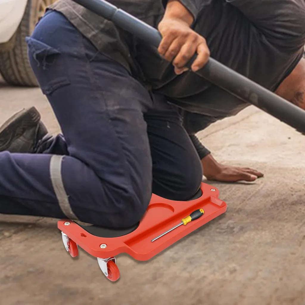 Genouillères ergonomiques rouges avec compartiments outils pratiques