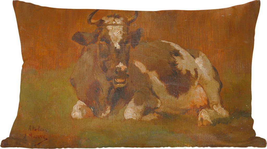 MuchoWow Zierkissen Sofakissen Wohnzimmer Dekokissen 50x30 cm Kuh liegend - Gemälde von Anton Mauve - Wohnzimmerdekoration - Polster mit Photo