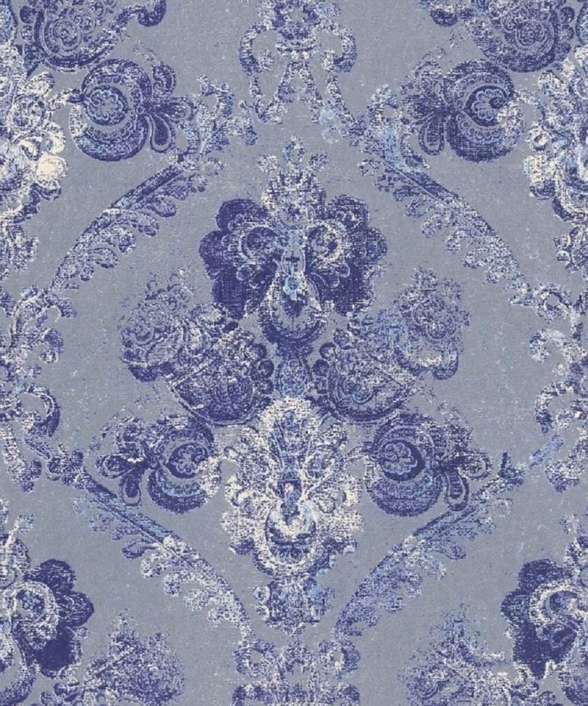 Casa Padrino Barock Textiltapete Silber / Blau 10,05 x 0,53 m - Wohnzimmer Deko Accessoires