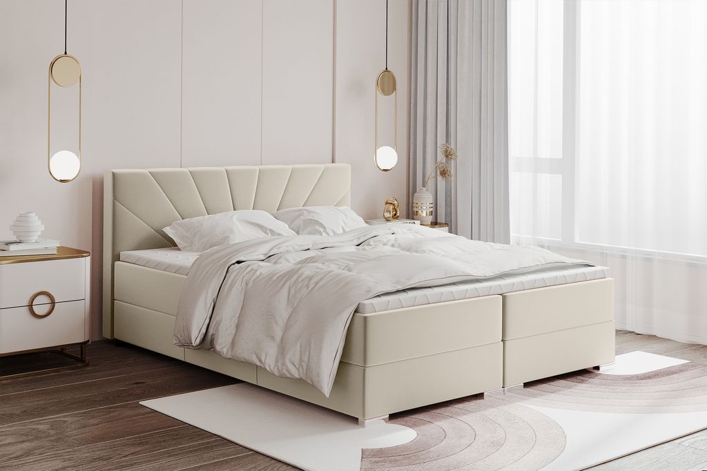 MEBLINI Boxspringbett mit Bettkasten - Gepolstert Doppelbett mit Matratze und Topper - Polsterbett mit Stauraum - Bett mit Kopfteil - Stauraumbett ...