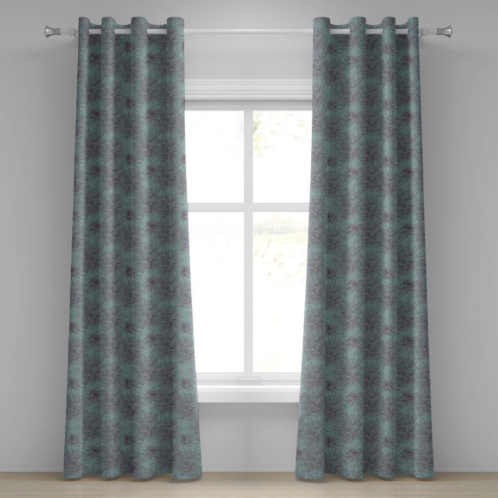 ABAKUHAUS Blumen Ösenvorhang, Handzeichnungs-Art Aster Flowers in den Retro- Farben-romantischen Natur, Dekorative 2-Panel-Fenstervorhänge, 280 c...